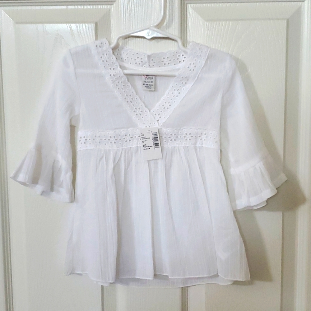 NWT The Children's Place 12-18 Months White Tunic Top Bell Sleeve